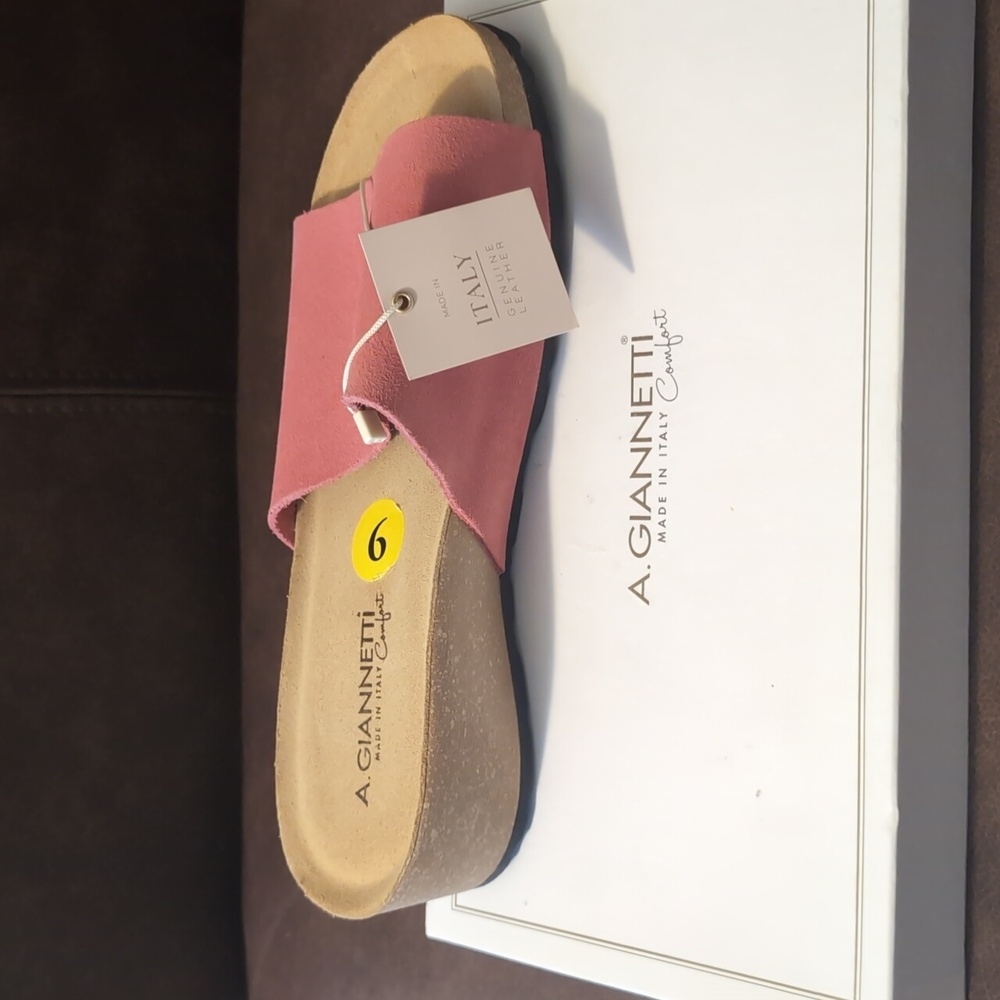 A. Giannetti Sandals Woman's Brown/Pink Coral Slip On Wedgea